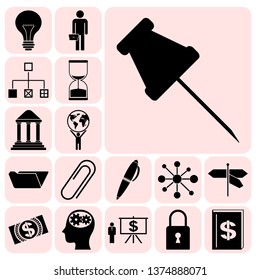 Set of 17 business high quality symbols or icons. Collection. Flat design. Vector Illustration.