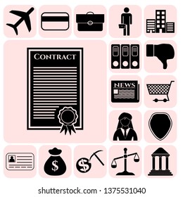 Set of 17 business high quality symbols or icons. Collection. Flat design. Vector Illustration.