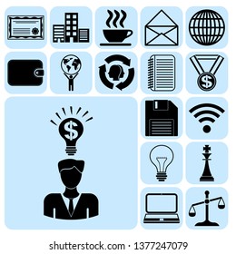 Set of 17 business high quality icons or symbols. Collection. Flat design. Vector Illustration.