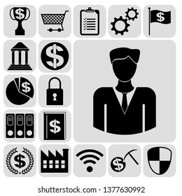 Set of 17 business high quality icons or symbols. Collection. Detailed design. Vector Illustration.