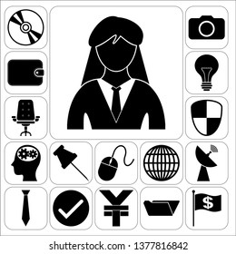 Set of 17 business high quality symbols or icons. Collection. Flat design. Vector Illustration.