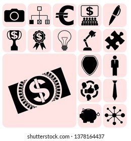 Set of 17 business high quality symbols or icons. Collection. Flat design. Vector Illustration.