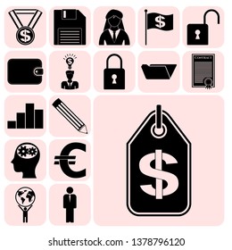 Set of 17 business high quality symbols or icons. Collection. Detailed design. Vector Illustration.