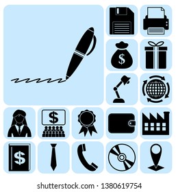 Set of 17 business high quality symbols. Collection. Detailed design. Vector Illustration.