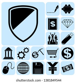 Set of 17 business high quality symbols or icons. Collection. Detailed design. Vector Illustration.