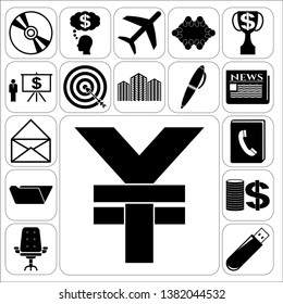 Set of 17 business high quality icons or symbols. Collection. Flat design. Vector Illustration.