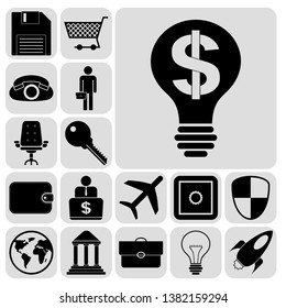 Set of 17 business high quality symbols. Collection. Flat design. Vector Illustration.