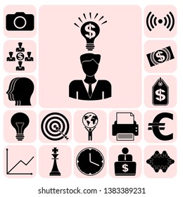 Set of 17 business high quality symbols or icons. Collection. Amazing desing. Vector Illustration.