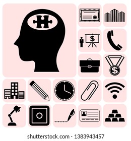 Set of 17 business high quality symbols or icons. Collection. Flat design. Vector Illustration.