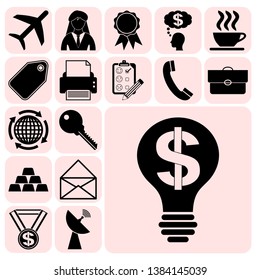 Set of 17 business high quality icons or symbols. Collection. Detailed design. Vector Illustration.