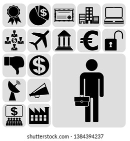 Set of 17 business high quality symbols. Collection. Flat design. Vector Illustration.
