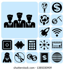 Set of 17 business high quality icons or symbols. Collection. Flat design. Vector Illustration.