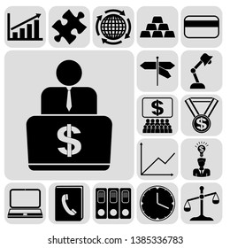 Set of 17 business high quality icons. Collection. Flat design. Vector Illustration.