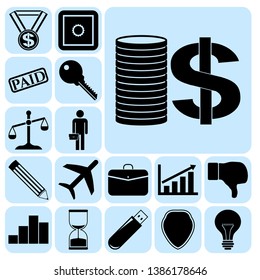 Set of 17 business high quality symbols or icons. Collection. Flat design. Vector Illustration.