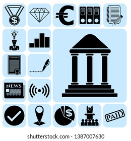 Set of 17 business high quality symbols or icons. Collection. Flat design. Vector Illustration.