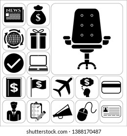 Set of 17 business high quality icons or symbols. Collection. Flat design. Vector Illustration.