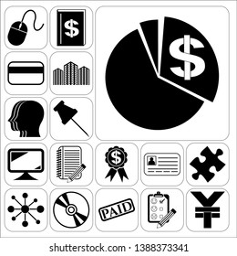 Set of 17 business high quality symbols or icons. Collection. Detailed design. Vector Illustration.