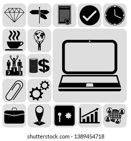 Set of 17 business high quality icons or symbols. Collection. Amazing desing. Vector Illustration.