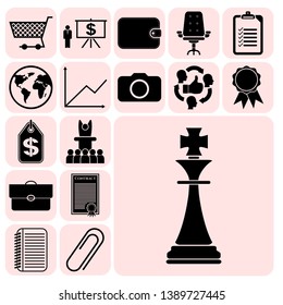 Set of 17 business high quality icons or symbols. Collection. Flat design. Vector Illustration.