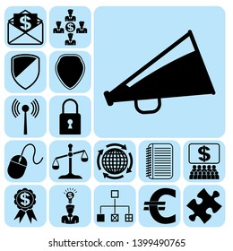 Set of 17 business high quality icons or symbols. Collection. Detailed design. Vector Illustration.