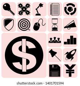 Set of 17 business high quality icons or symbols. Collection. Detailed design. Vector Illustration.