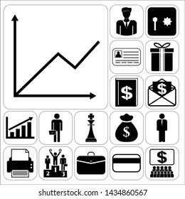Set of 17 business high quality symbols or icons. Collection. Flat design. Vector Illustration.