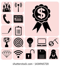 Set of 17 business high quality icons or symbols. Collection. Amazing desing. Vector Illustration.