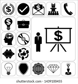 Set of 17 business high quality icons or symbols. Collection. Detailed design. Vector Illustration.