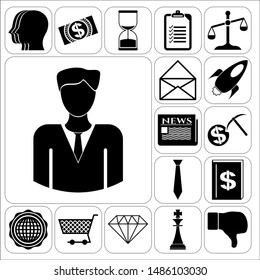  Set of 17 business high quality symbols or icons. Collection. Flat design. Vector Illustration.