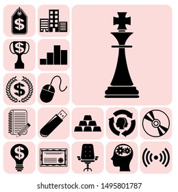 Set of 17 business high quality symbols or icons. Collection. Flat design. Vector Illustration.