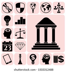 Set of 17 business high quality icons or symbols. Collection. Flat design. Vector Illustration.