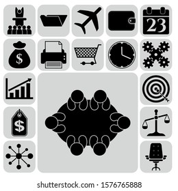 Set of 17 business high quality symbols or icons. Collection. Flat design. Vector Illustration.