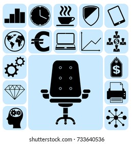 Set of 17 business high quality icons. Collection. Flat design. Vector Illustration.
