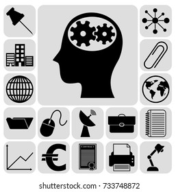 Set of 17 business high quality symbols or icons. Collection. Amazing desing. Vector Illustration.