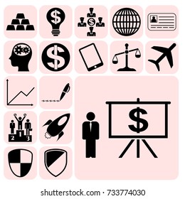 Set of 17 business high quality icons. Collection. Flat design. Vector Illustration.