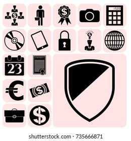 Set of 17 business high quality symbols or icons. Collection. Flat design. Vector Illustration.