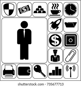 Set of 17 business high quality symbols or icons. Collection. Detailed design. Vector Illustration.