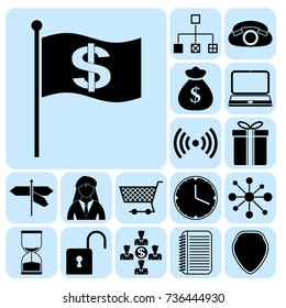 Set of 17 business high quality symbols or icons. Collection. Detailed design. Vector Illustration.