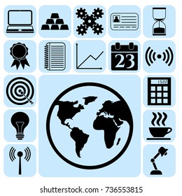 Set of 17 business high quality icons or symbols. Collection. Detailed design. Vector Illustration.