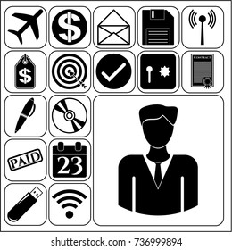 Set of 17 business high quality symbols. Collection. Flat design. Vector Illustration.