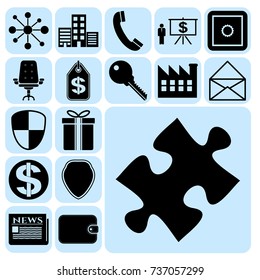 Set of 17 business high quality symbols or icons. Collection. Flat design. Vector Illustration.