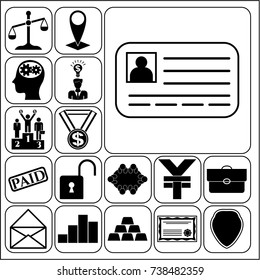 Set of 17 business high quality icons or symbols. Collection. Flat design. Vector Illustration.