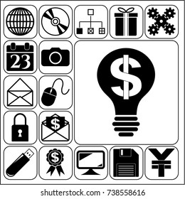 Set of 17 business high quality symbols or icons. Collection. Detailed design. Vector Illustration.