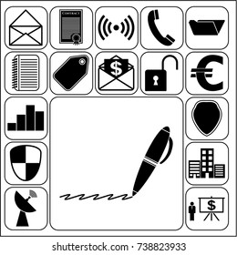 Set of 17 business high quality symbols or icons. Collection. Amazing desing. Vector Illustration.