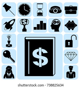 Set of 17 business high quality icons or symbols. Collection. Detailed design. Vector Illustration.
