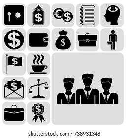 Set of 17 business high quality symbols or icons. Collection. Detailed design. Vector Illustration.