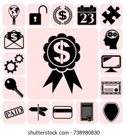 Set of 17 business high quality icons or symbols. Collection. Detailed design. Vector Illustration.