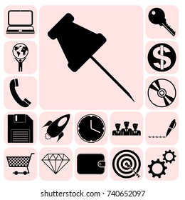 Set of 17 business high quality symbols or icons. Collection. Flat design. Vector Illustration.