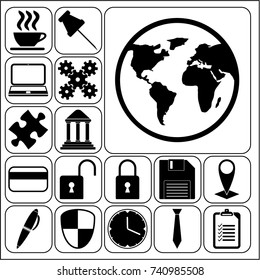 Set of 17 business high quality icons or symbols. Collection. Amazing desing. Vector Illustration.