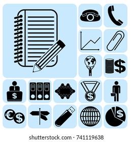 Set of 17 business high quality icons. Collection. Detailed design. Vector Illustration.